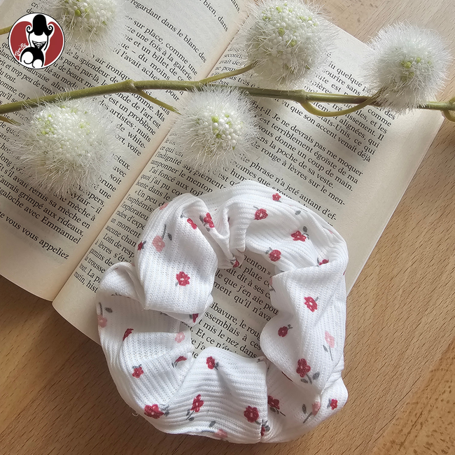 Scrunchie Chouchou Fleuri - Blanc & Rose